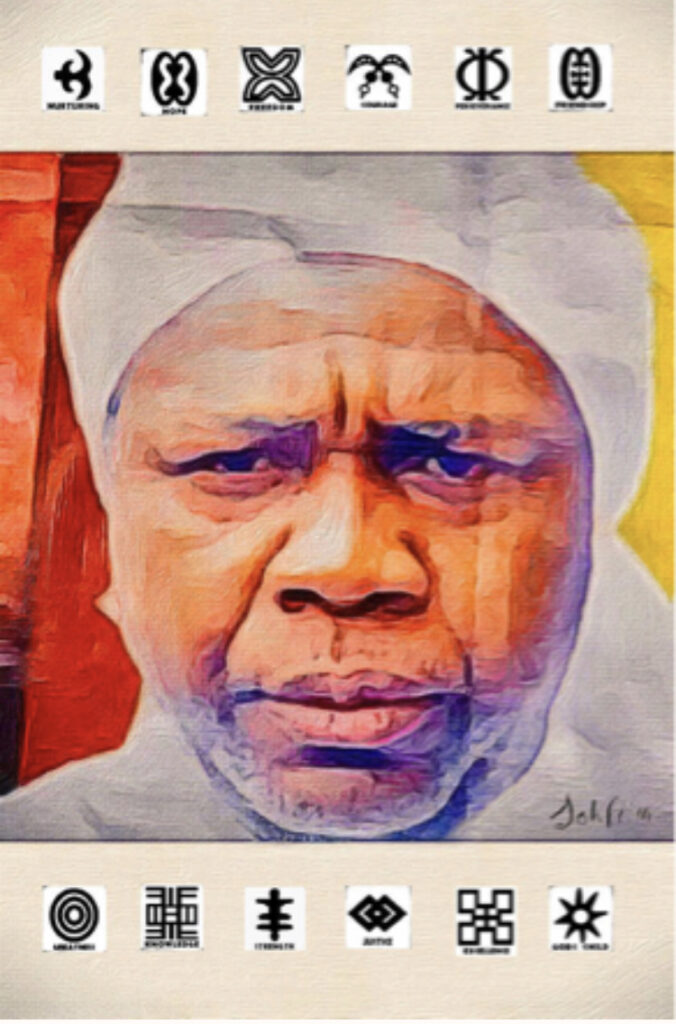 Mighty Mouse John Oboh poster with symbols surrounding it